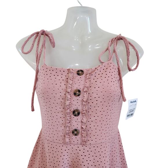 Speechless Tie Strap Eyelet Lace Boho Fit & Flare Dress Flowy Pink Size Small - Picture 3 of 9